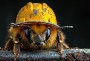 ai generato grande ape è indossare giallo casco foto