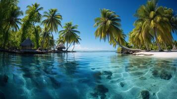 ai generato tropicale Paradiso. esotico isola destinazione con palma alberi per rilassamento e avventura foto