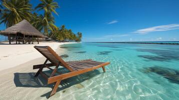 ai generato tropicale isola spiaggia carrozza sala sedia, esotico estate vacanza destinazione rilassamento scena foto