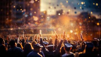 ai generato Università la laurea celebrazione con berretto e abito, accademico realizzazione su avvio giorno foto