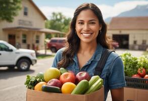 ai generato un' consegna servizio fornisce fresco drogheria per un' cliente, offerta convenienza e fresco cibo opzioni. foto