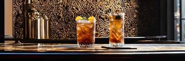 ai generato Cuba libre cocktail con Rum, Coca Cola, lime e Ghiaccio. ai generativo foto