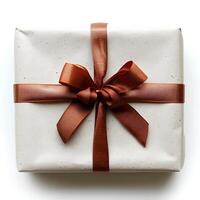 ai generato regalo scatola con rosso nastro isolato su bianca sfondo con ombra. regalo scatola per presente dando per compleanno parti e celebrazioni foto