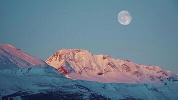 ai generato il Luna sopra Innevato montagne. foto