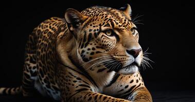 ai generato giaguaro animale su nero sfondo, giaguaro ritratto , bellissimo tiro di un africano leopardo, giaguaro foto