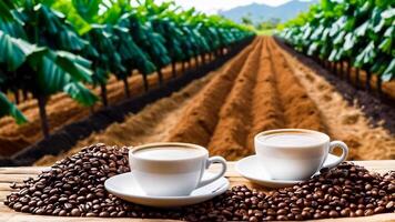 ai generato tazza caffè fagioli, caldo caffè, caffè espresso caffè tazza con fagioli, caffè fagiolo sfondo foto