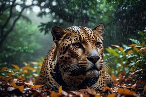 ai generato giaguaro - animale, giaguaro nel il giungla, bellissimo tiro di un africano leopardo - giaguaro foto