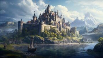 ai generato medievale castelli e regni gioco sfondo foto