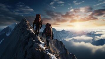 ai generato montagna scalatori sfondo foto