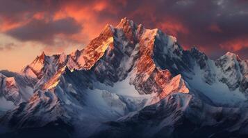 ai generato montagna gamma a crepuscolo sfondo foto