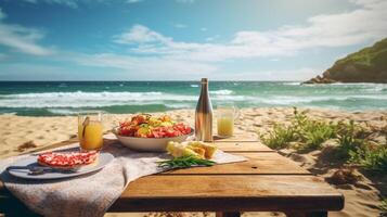 ai generato Perfetto per spiaggia picnic e all'aperto pasto promozione foto