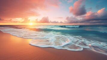 ai generato un' bellissimo tramonto al di sopra di il oceano con onde foto