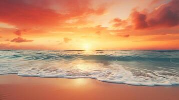 ai generato sabbioso spiaggia tramonto pendenza sfondo foto