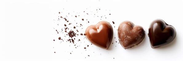 ai generato cioccolato cuori rappresentare amore, confetteria dolcezza e indulgenza Perfetto per dolce o romanza foto