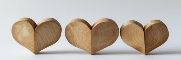 ai generato di legno cuori decorazione fatto a mano nel compensato in mostra amore arte e design foto