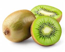 ai generato totale kiwi con fetta isolato su bianca sfondo. avvicinamento sparo. foto