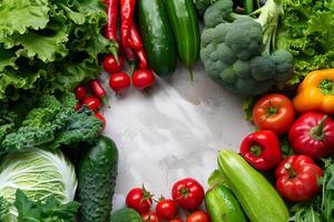ai generato salutare cibo circolare preparativi di colorato verdure foto