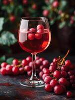 ai generato rosso vino nel bicchiere con uva foto