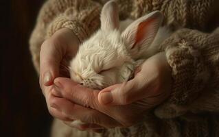 ai generato tenero cura per un' neonato coniglio foto