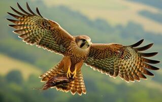 ai generato un' potente falco ascende con precisione, stringendo suo fresco catturare foto