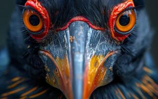 ai generato avvicinamento di un' colorato uccelli viso foto