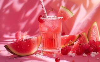 ai generato rinfrescante anguria bevanda con vivace rosa toni foto