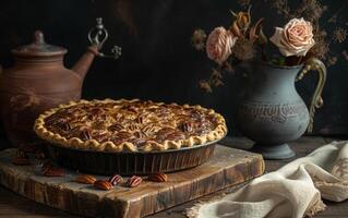 ai generato rustico pecan torta ancora vita foto