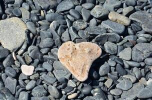 naturale cuore sagomato caduto pietra su un' letto di pietre foto