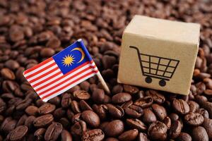Malaysia bandiera su caffè fagioli, shopping in linea per esportare o importare cibo Prodotto. foto