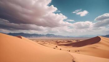 ai generato un' deserto paesaggio con sabbia dune e nuvole foto