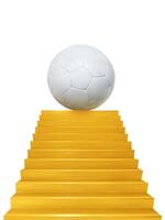 un' calcio palla è visualizzato su un' d'oro scala. foto