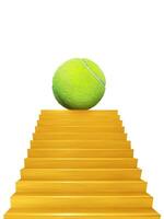 tennis palla posto su il scale, oro colore foto