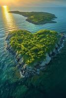 ai generato un isola nel il mare nel il forma di un' cuore nel estate foto