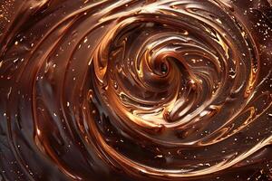 ai generato generativo ai su il tema di bellissimo gustoso liquido cioccolato su onda astratto buio sfondo foto