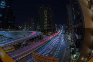 un' notte traffico marmellata a yamate viale nel tokyo occhio di pesce tiro foto