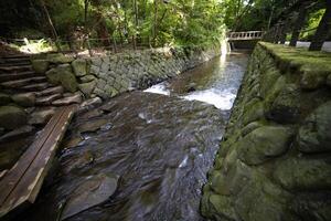 un' piccolo valle vicino il fiume nel todoroki tokyo largo tiro foto