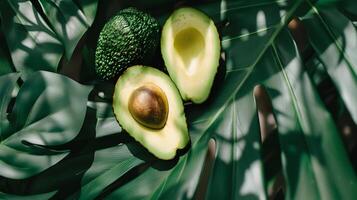 ai generato avocado su un' foglia foto