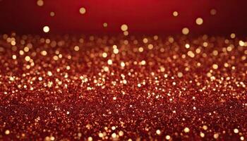 ai generato astratto sfondo, buio rosso, oro particelle - Natale d'oro leggero brillare particelle bokeh. foto