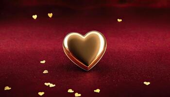 ai generato amore, cuore, celebrazione. cuore su strutturato superficie sotto, morbido messa a fuoco d'oro luci creare bokeh nel sfondo. celebrazione carta o romantico eventi invito. San Valentino giorno foto