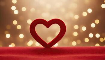 ai generato amore, cuore, celebrazione. cuore su strutturato superficie sotto, morbido messa a fuoco d'oro luci creare bokeh nel sfondo. celebrazione carta o romantico eventi invito. San Valentino giorno foto