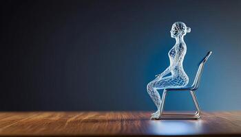 ai generato donna nel yoga posa, piegato filo figura su blu sfondo, creativo figure simbolo di yoga e armonia, arte e serenità intersezione. femmina fitness yoga routine concetto. salutare stile di vita. foto