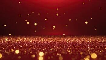 ai generato astratto sfondo, buio rosso, oro particelle - Natale d'oro leggero brillare particelle bokeh. foto