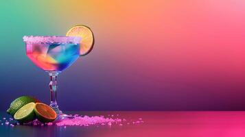 ai generato un' colorato Margherita bicchiere decorazione con lime e sale, isolato su un' pendenza sfondo foto