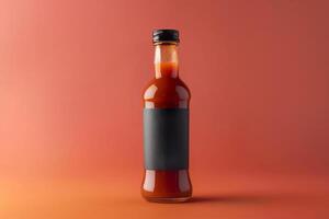 ai generato barbecue salsa bottiglia con un' unico etichetta disegno, isolato su un' pendenza sfondo foto