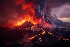 ai generato vulcanico eruzione nel Islanda foto