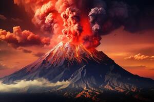 ai generato panoramica di il etna vulcano durante il eruzione foto