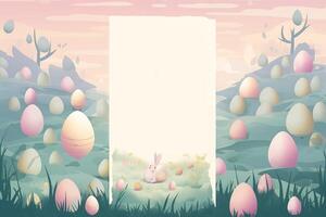 ai generato Pasqua uovo caccia manifesto invito modello nel pastello colore foto