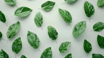 ai generato un' modello di verde le foglie su un' bianca sfondo foto