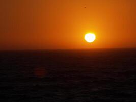 buio tramonto al di sopra di il oceano arancia e nero foto