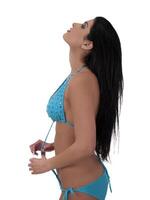 giovane medio orientale donna blu nuotare completo da uomo profilo foto